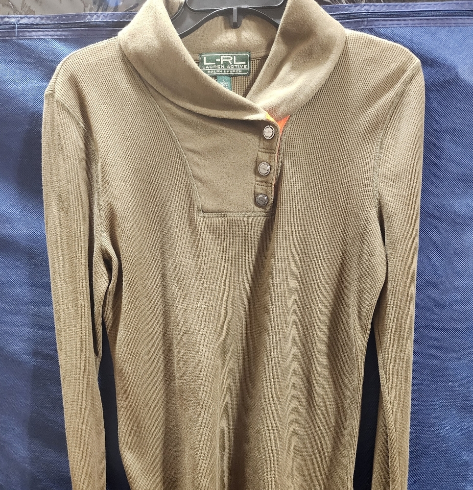 R-RL Lauren Active Snap Button Cowl Neck Sweater